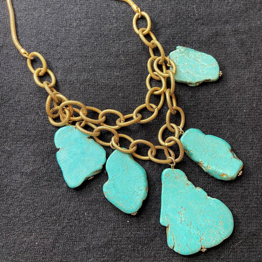 Anthropologie Statement Necklace Turquoise and Gold Chain